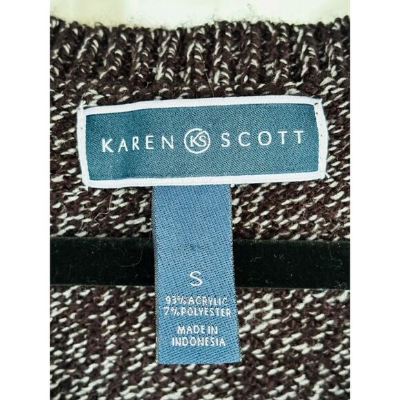 Karen Scott Women’s Small Black Knit V-Neck 3/4 Sleeved Woven Pullover Sweater - Picture 10 of 12